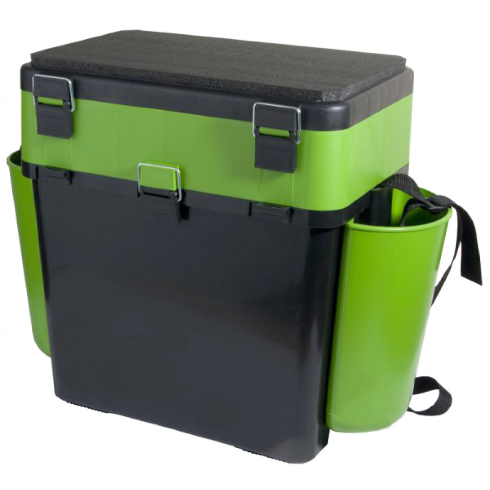 Ящик Helios *FishBox* с полкой, 19 л, 2 кармана,380/500х255х395мм пл зелёный