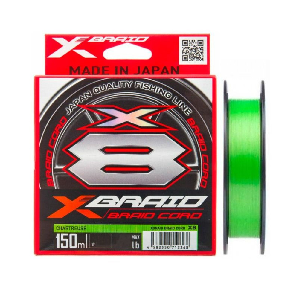 Шнур YGK X-Braid Braid Cord X8 #1.2/25lb (0.185mm/11.3kg) 150m Chartreuse