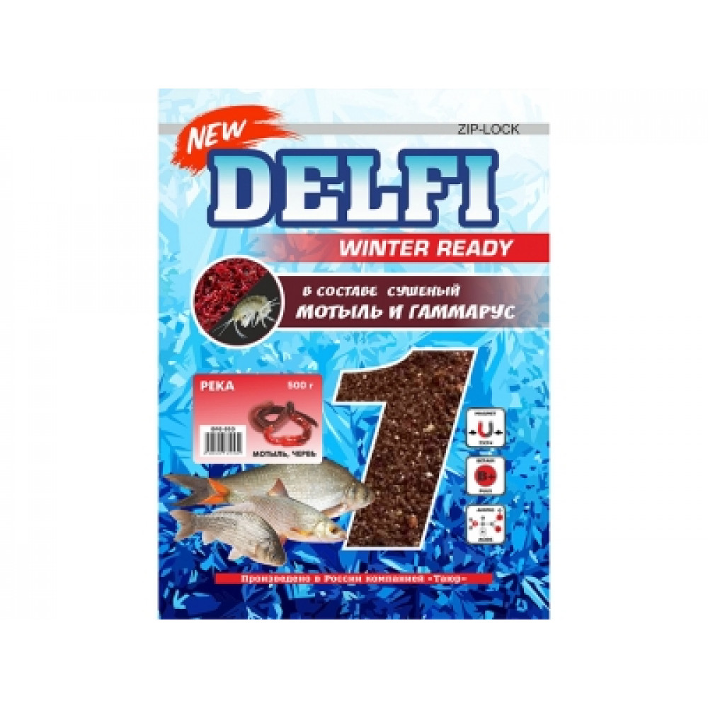 Прикорм зимний увлажненный "ICE Ready" Река (Delfi), аромат червь+мотыль
